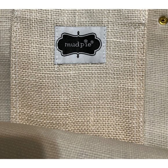 Mud Pie tan striped jute tote bag NWOT beach shopping travel versatile - Picture 2 of 5